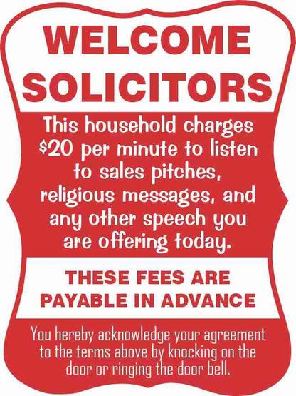 Welcome Solicitors Sign - Funny Door Sign - Salespeople Sign - HM Print & Design LLC