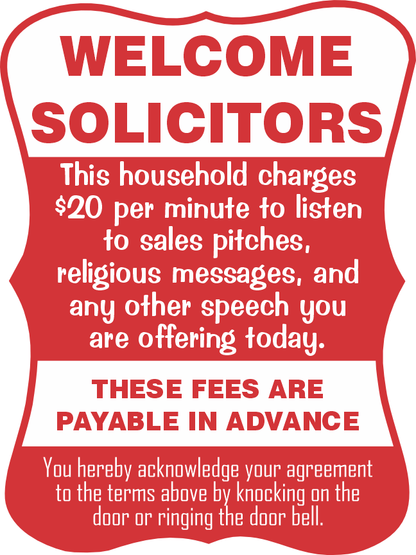 Welcome Solicitors Sign - Funny Door Sign - Salespeople Sign - HM Print & Design LLC