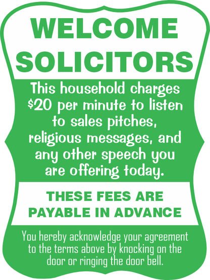 Welcome Solicitors Sign - Funny Door Sign - Salespeople Sign - HM Print & Design LLC