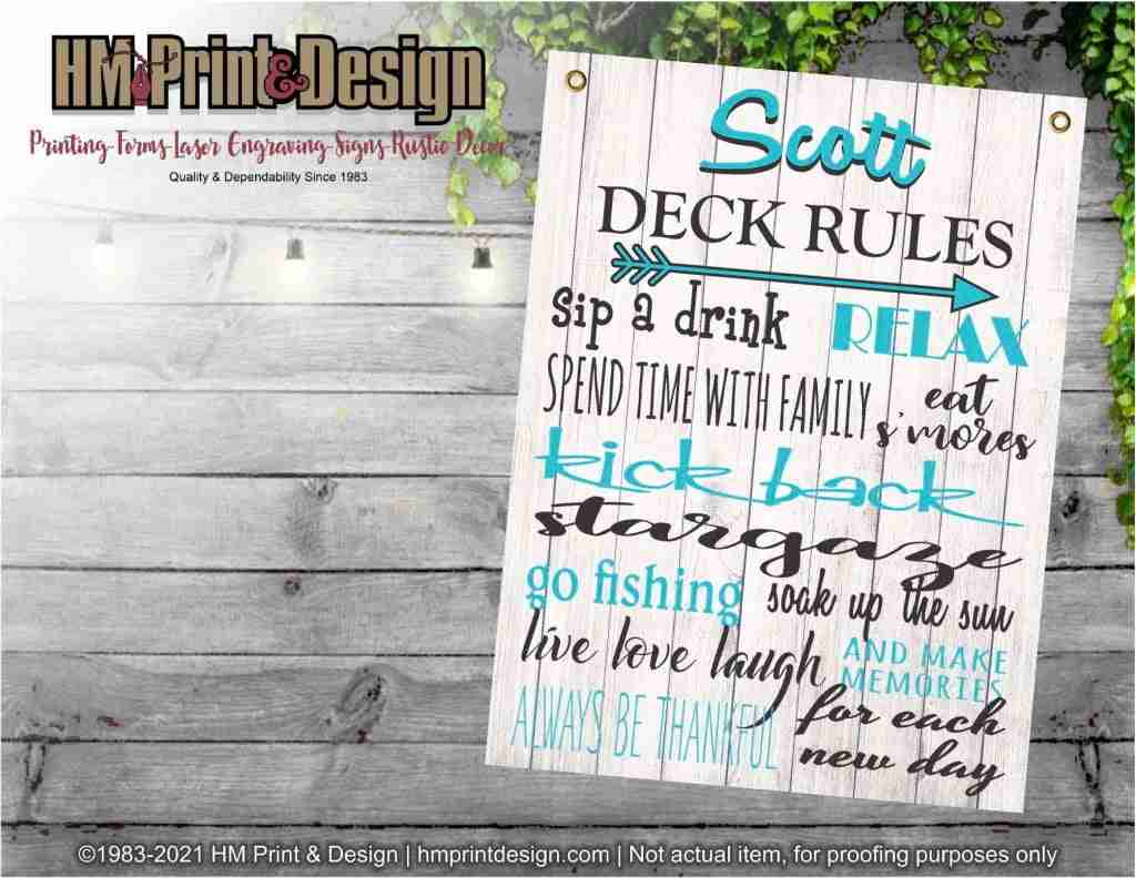 Deck Rules Sign - Weather Resistant - New