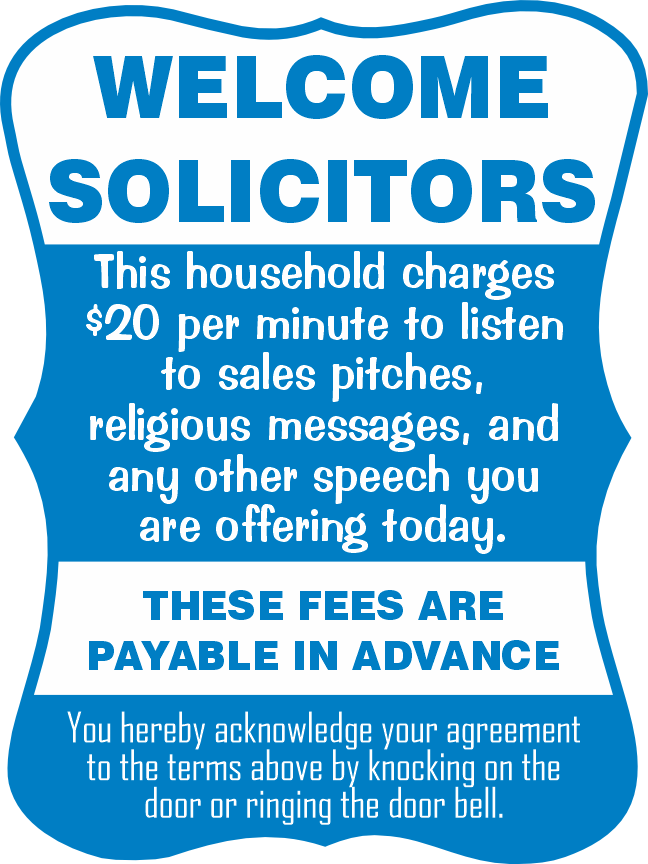 Welcome Solicitors Sign - Funny Door Sign - Salespeople Sign