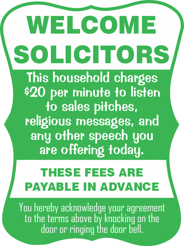 Welcome Solicitors Sign - Funny Door Sign - Salespeople Sign