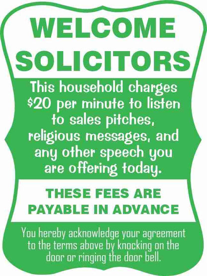 Welcome Solicitors Sign - Funny Door Sign - Salespeople Sign - HM Print & Design LLC