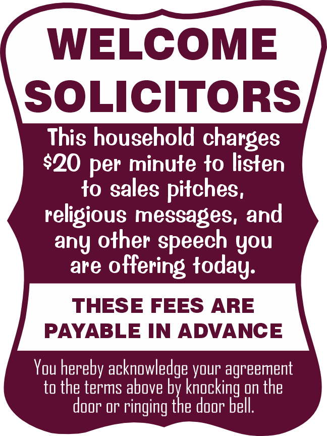 Welcome Solicitors Sign - Funny Door Sign - Salespeople Sign - HM Print & Design LLC