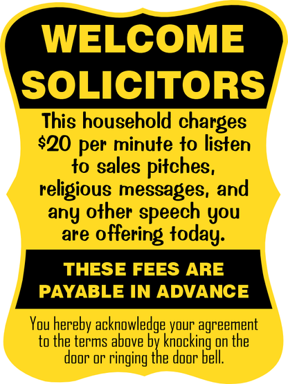 Welcome Solicitors Sign - Funny Door Sign - Salespeople Sign - HM Print & Design LLC