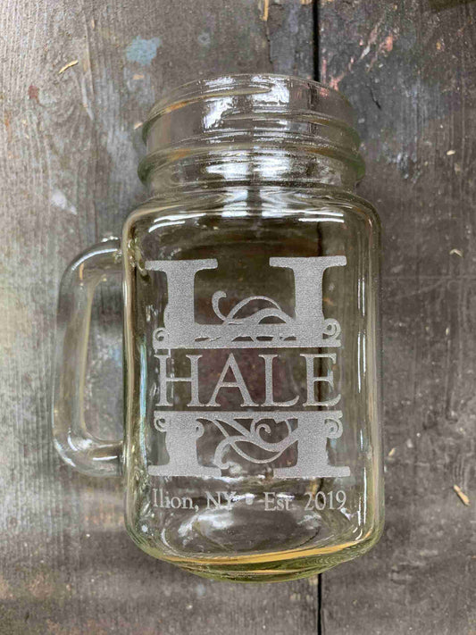 Custom Laser Engraved Mason Jar Mugs