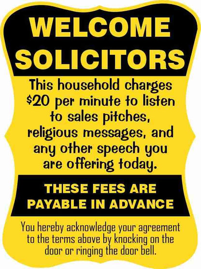 Welcome Solicitors Sign - Funny Door Sign - Salespeople Sign