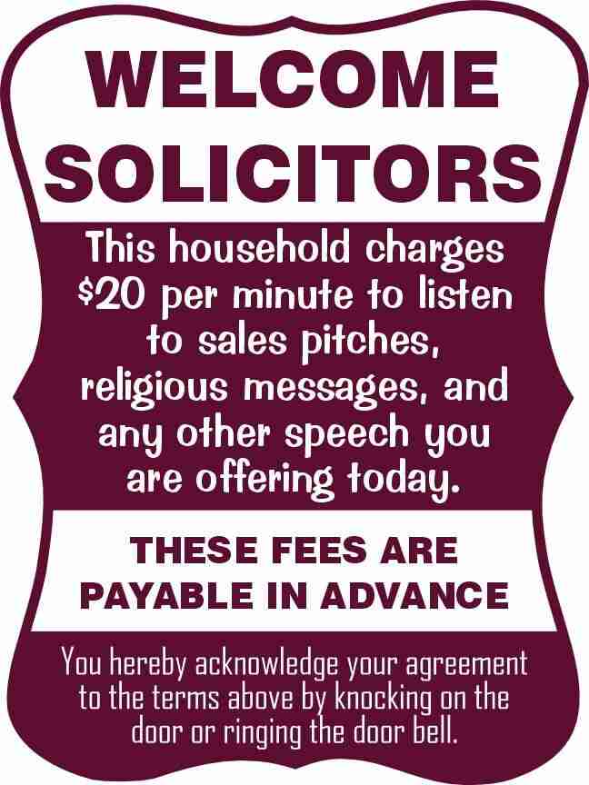 Welcome Solicitors Sign - Funny Door Sign - Salespeople Sign